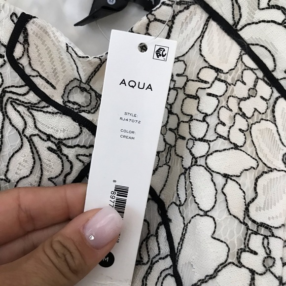 AQUA PIPED FLORAL LACE LONG SLEEVE MINI DRESS - Picture 7 of 8